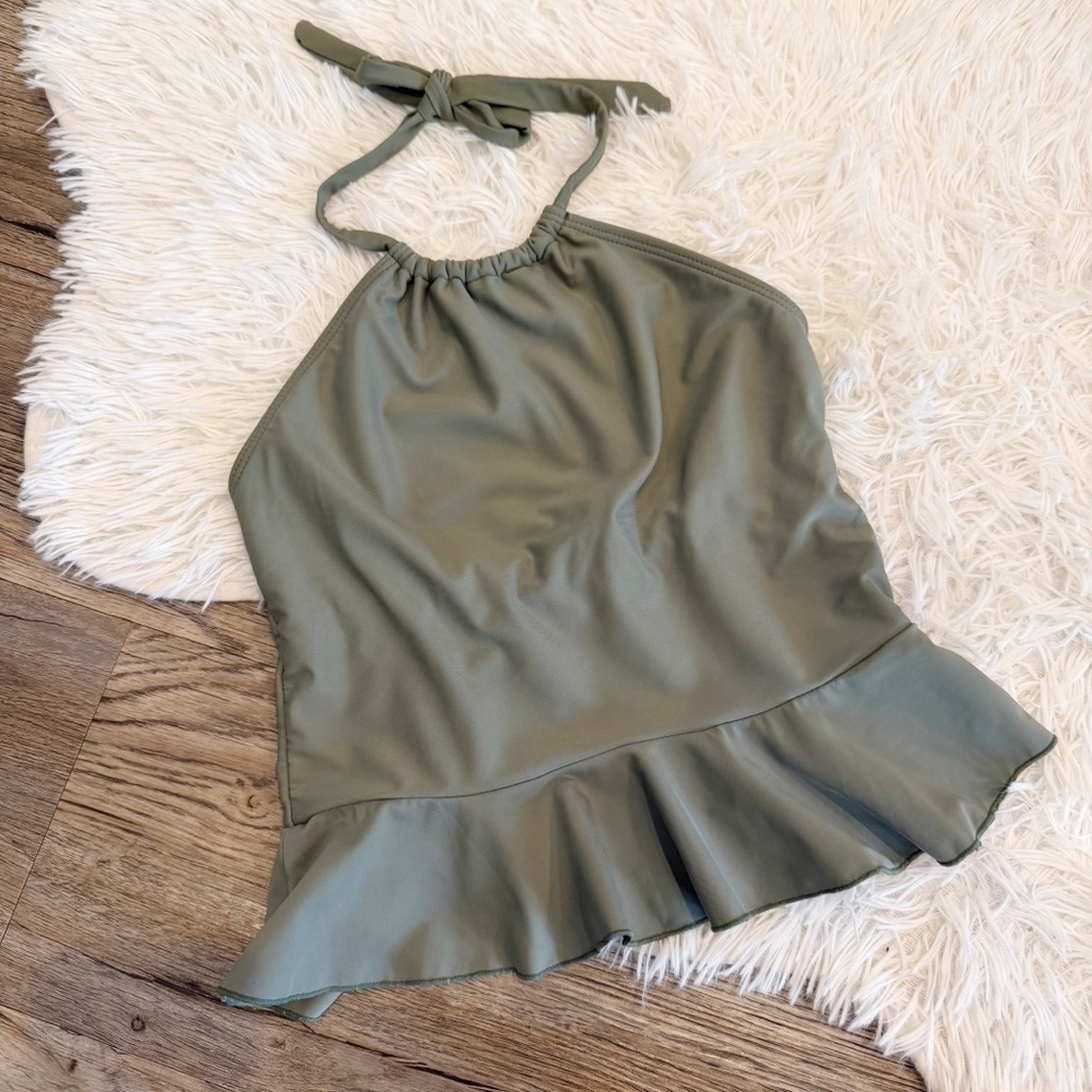 Janela Bay Halter Swim Top Tankini Olive Green XS